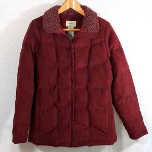 L.L.Bean Women's Faux Suede Down Puffer Jacket Size Small Sherpa Collar  Wine